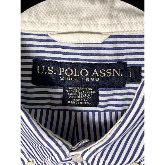 U.S. Polo Assn. Men’s L Button Down Shirt Blue White Stripe Long Sleeve Logo - Picture 3 of 7
